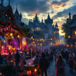 une-scene-dun-festival-de-musique-medieval-avec-des-lumieres-vives-des-personnes-samusant-autour-de-performances-en-direct-des-banderoles-decoratives-et-des-lanternes-lumineuses-creant-une-am