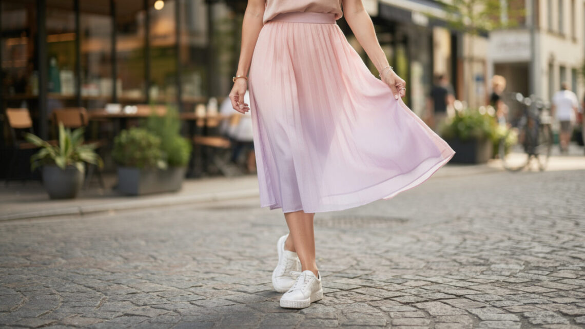 Porter des baskets avec une jupe midi : mode d’emploi