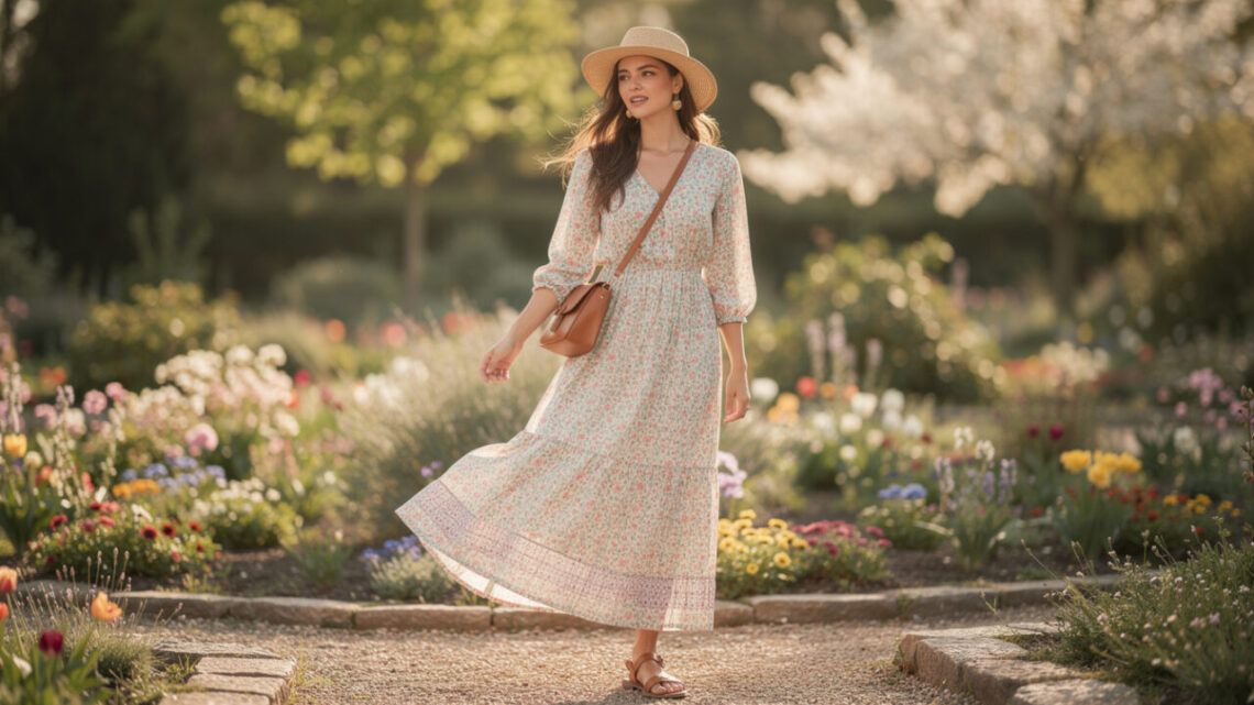 Comment porter la robe longue bohème au printemps sans paraître trop habillée